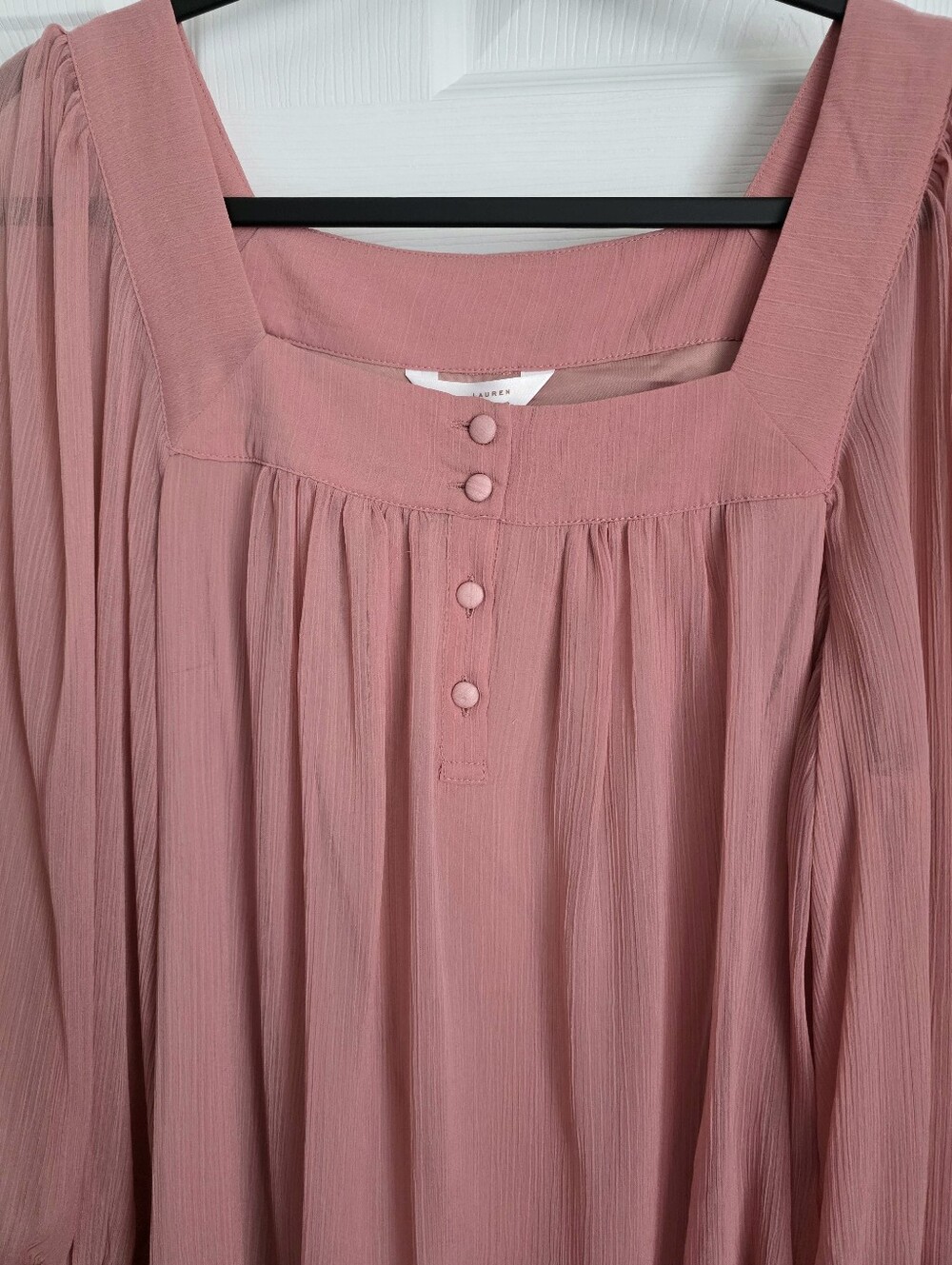 LC Lauren Conrad Pink Peasant Top NWT Square Neck Boho Cottagecore Chiffon Large - Picture 3 of 11